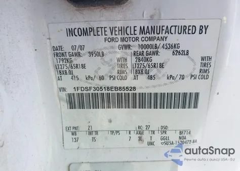 2008 Ford F-350 Xl/Xlt z USA, uszkodzony, nr VIN 1FDSF30518EB85528